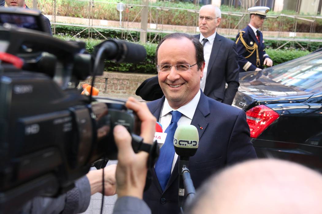 French President Francois Hollande speaks ahead of the European Council in Brussels, Belgium