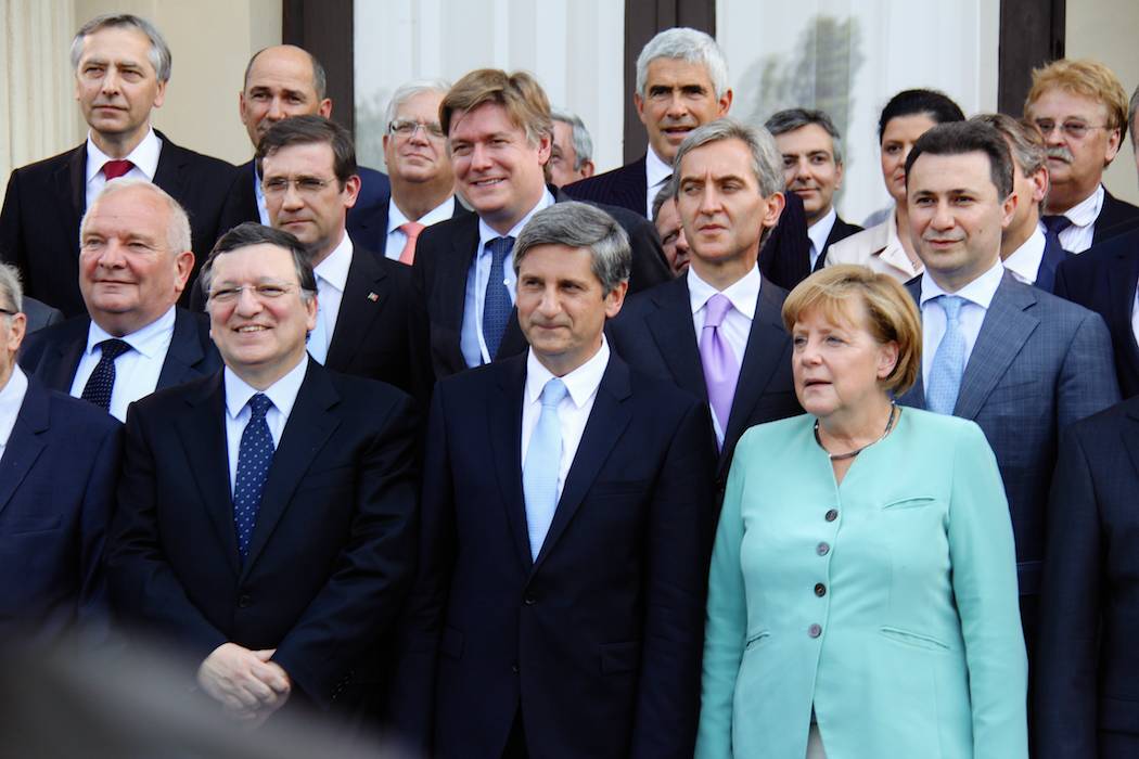 M Barroso, M Spindelegger, Mme Merkel, à Vienne